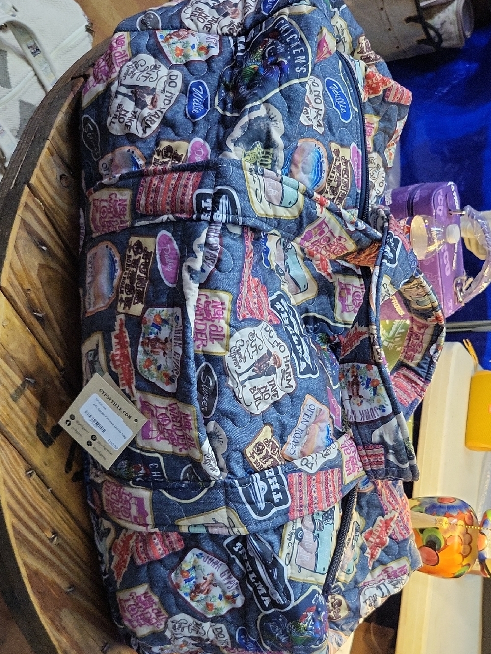 Quilted Patch-Print Travel Duffel Bag in Multicolor